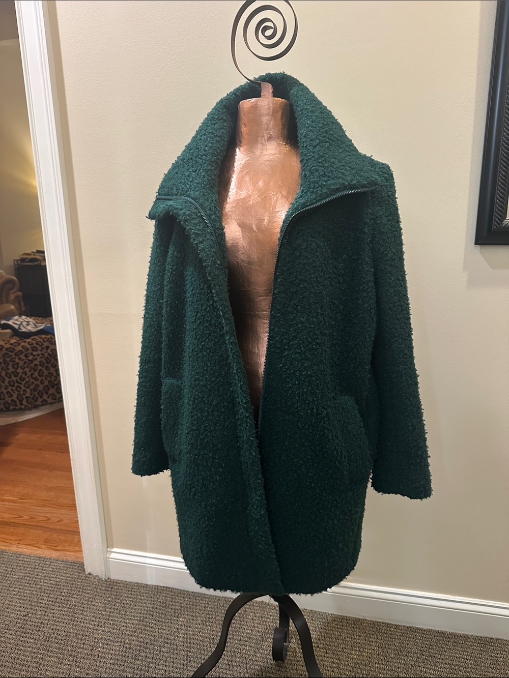 LOFT Forest Green Teddy Coat with Relaxed Collar